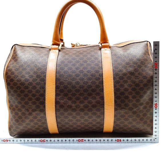 💯AUTH CELINE BOSTON BAG MACADAM PVC/LEATHER BROWN UNISEX - Picture 9 of 10